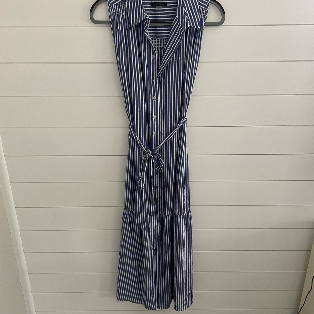 Tommy Hilfiger Seersucker Tie Waist Maxi Shirt Dress